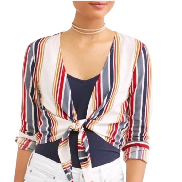 NO BOUNDARIES | Multi-Color Cross Over Front Tie Crop Top - Picture 1 of 12
